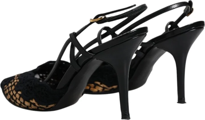 Black Brown Lace High Heels Slingback Women's Shoes (Pre-Owned) - Image 5