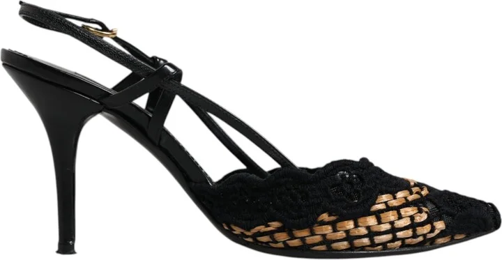 Black Brown Lace High Heels Slingback Women's Shoes (Pre-Owned)
