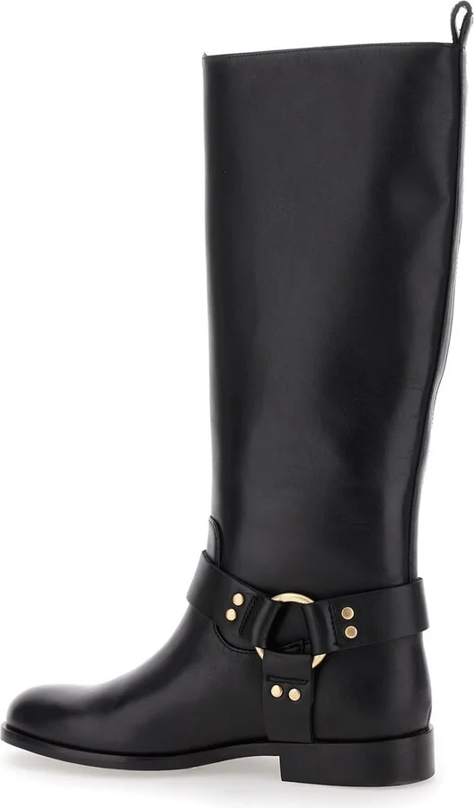 Black Buckle Boots In Leather Woman - Image 3