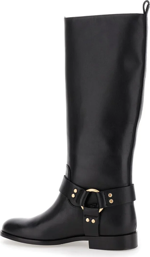 Black Buckle Boots In Leather Woman - Image 3