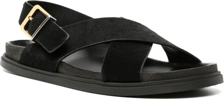 Black Buckle Leather Sandals - Image 2