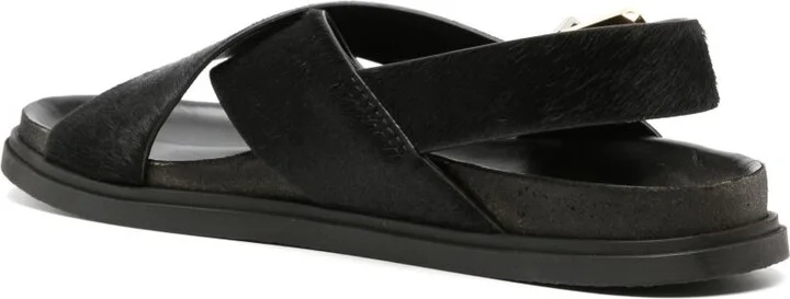 Black Buckle Leather Sandals - Image 3