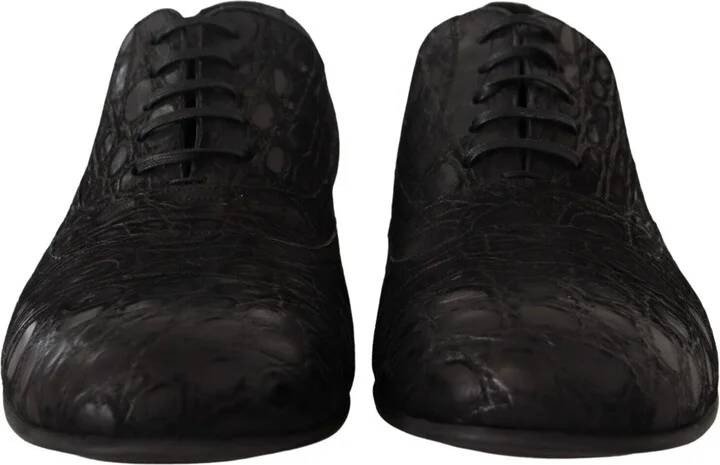 Black Caiman Leather Mens Oxford Men's Shoes - Image 2