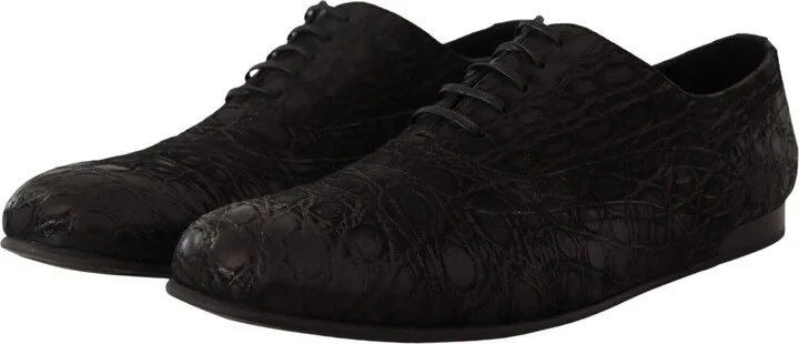 Black Caiman Leather Mens Oxford Men's Shoes - Image 3