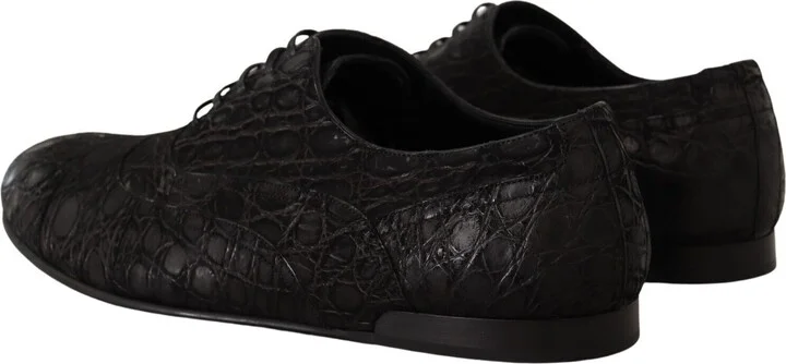 Black Caiman Leather Mens Oxford Men's Shoes - Image 4