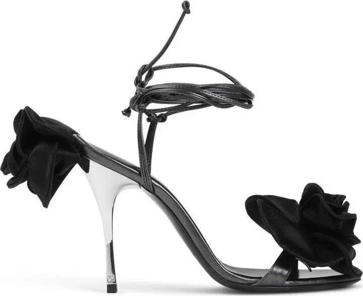 Black Calf Leather Flower Shoes