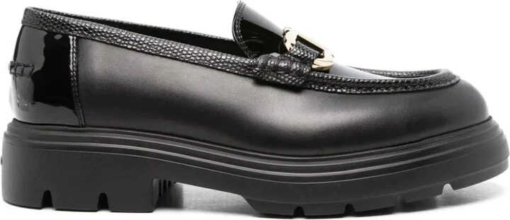 Black Calf Leather Gancini Loafers