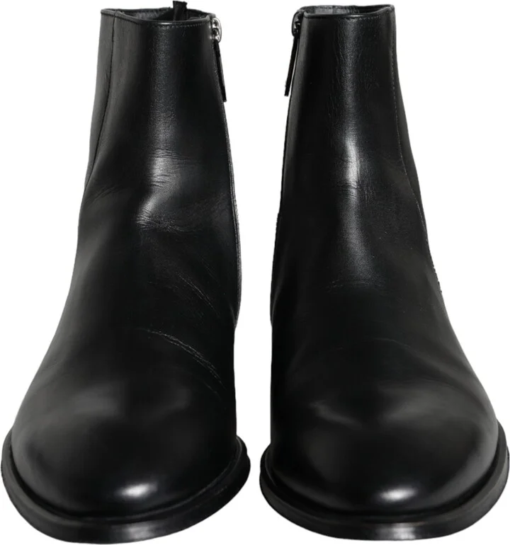 Black Calf Leather Men Ankle Boots Men Men's Shoes - Image 2