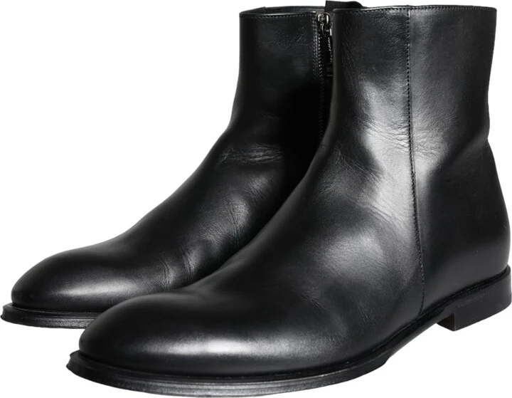 Black Calf Leather Men Ankle Boots Men Men's Shoes - Image 3