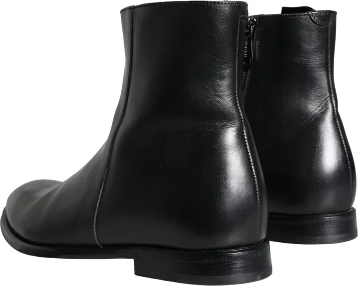Black Calf Leather Men Ankle Boots Men Men's Shoes - Image 4