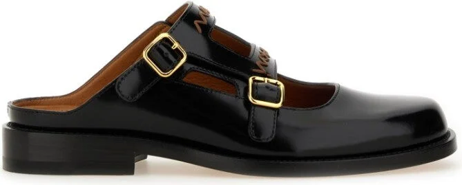 Black Calf Leather Sabots