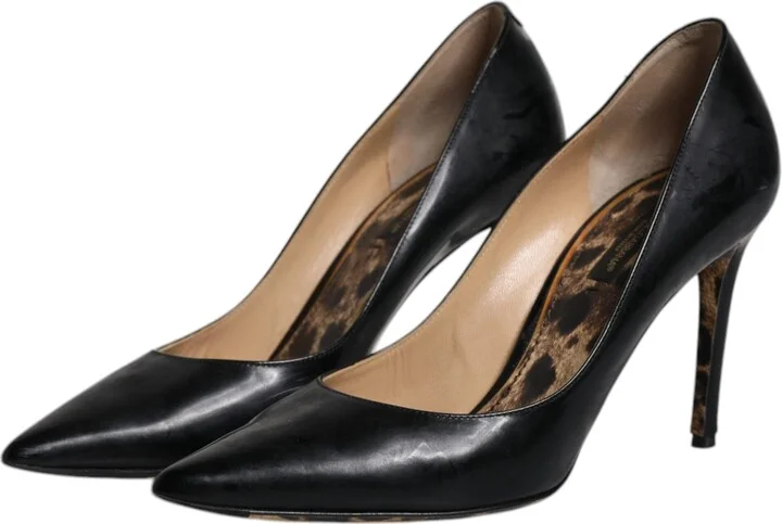 Black Calf Leather Stiletto Heels Pumps Women's Shoes (Pre-Owned) - Image 4