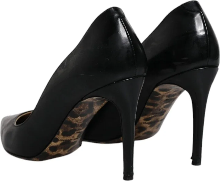 Black Calf Leather Stiletto Heels Pumps Women's Shoes (Pre-Owned) - Image 5