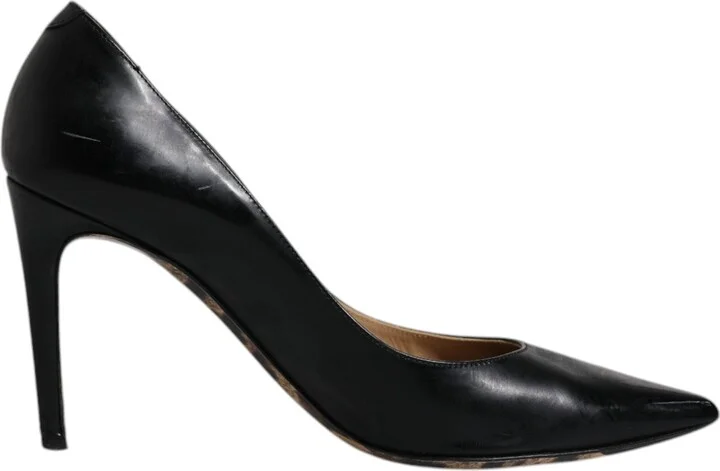 Black Calf Leather Stiletto Heels Pumps Women's Shoes (Pre-Owned)