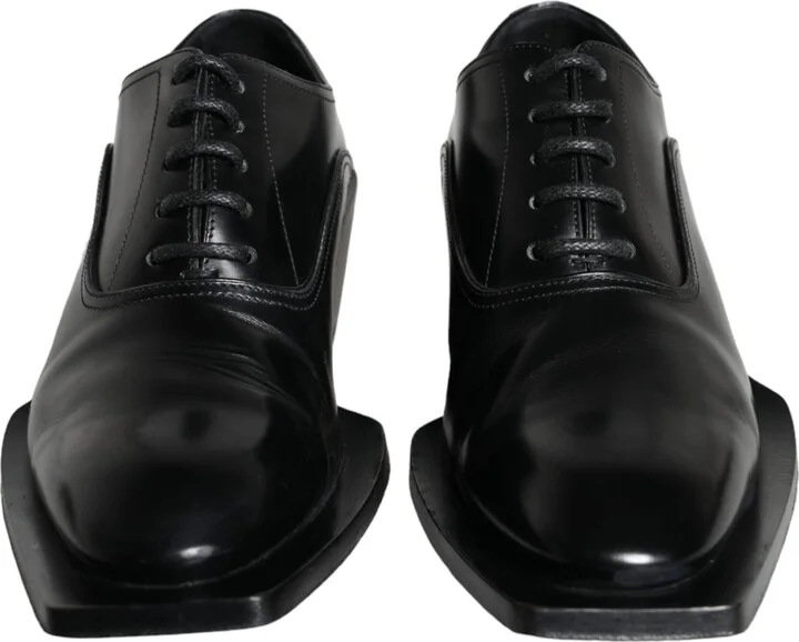 Black Calfskin Leather Derby Dress Men Men's Shoes (Pre-Owned) - Image 2