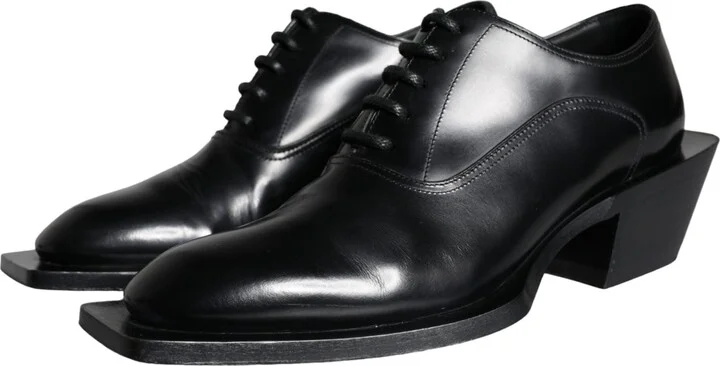 Black Calfskin Leather Derby Dress Men Men's Shoes (Pre-Owned) - Image 3
