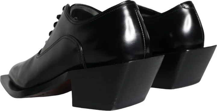 Black Calfskin Leather Derby Dress Men Men's Shoes (Pre-Owned) - Image 4