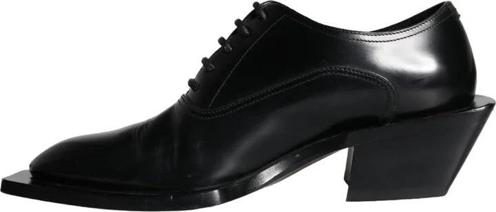 Black Calfskin Leather Derby Dress Men Men's Shoes (Pre-Owned) - Image 5