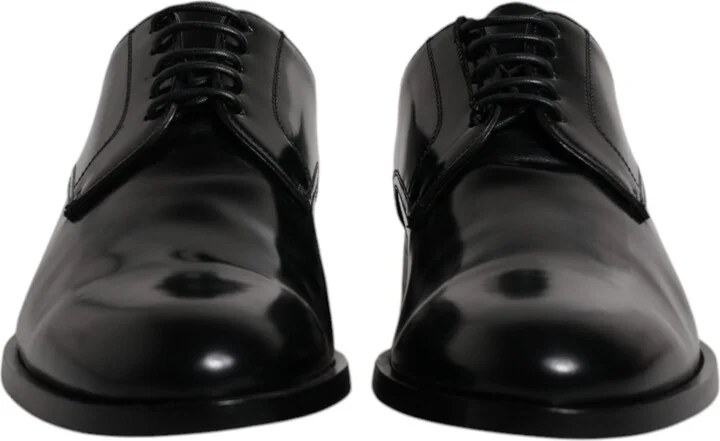 Black Calfskin Leather Derby Lace Up Formal Dress Men's Shoes - Image 2