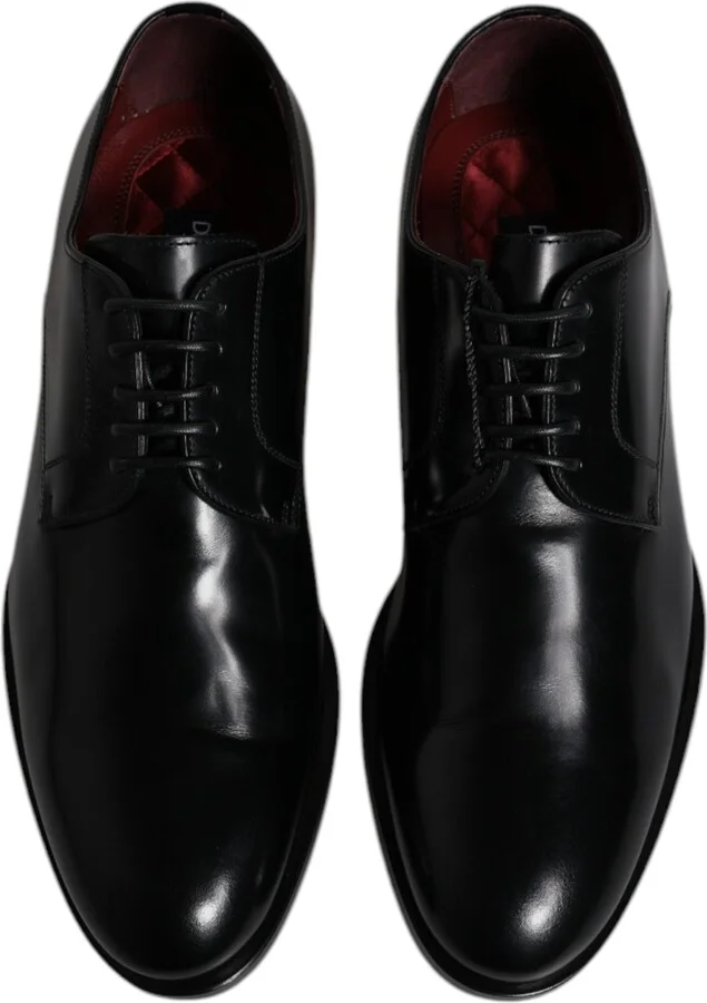 Black Calfskin Leather Derby Lace Up Formal Dress Men's Shoes - Image 3