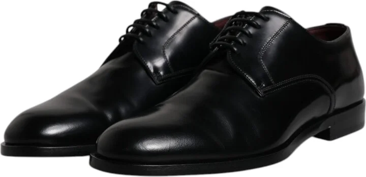 Black Calfskin Leather Derby Lace Up Formal Dress Men's Shoes - Image 4
