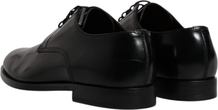 Black Calfskin Leather Derby Lace Up Formal Dress Men's Shoes - Image 5