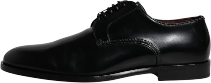 Black Calfskin Leather Derby Lace Up Formal Dress Men's Shoes - Image 6