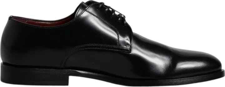 Black Calfskin Leather Derby Lace Up Formal Dress Men's Shoes