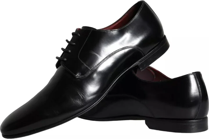 Black Calfskin Leather Derby Men's Shoes (Pre-Owned) - Image 5