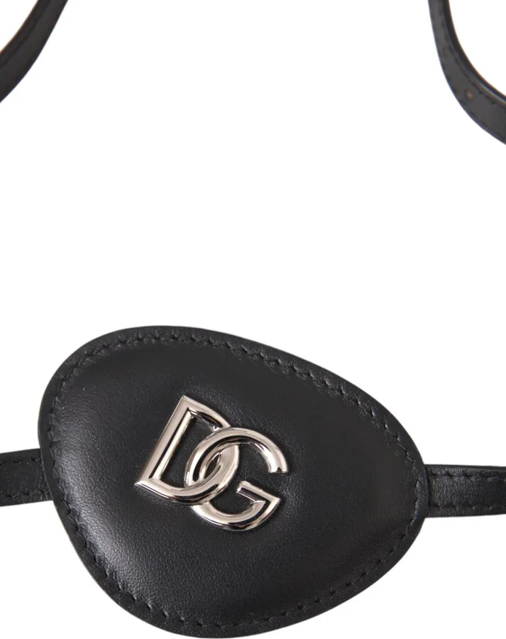 Black Calfskin Leather Metal DG Logo Eye Women's Patch - Image 2