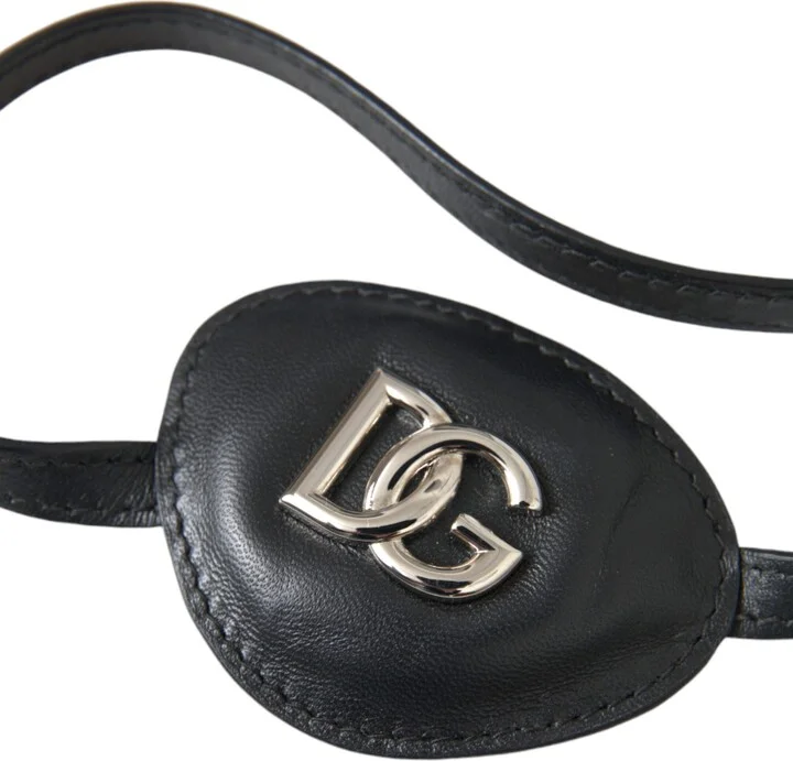 Black Calfskin Leather Metal DG Logo Eye Women's Patch - Image 3