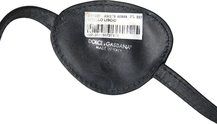 Black Calfskin Leather Metal DG Logo Eye Women's Patch - Image 5