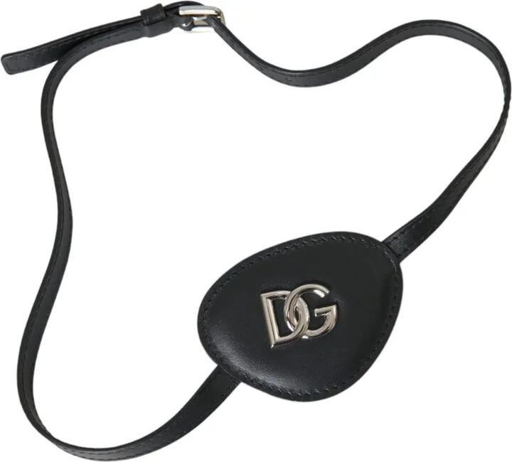 Black Calfskin Leather Metal DG Logo Eye Women's Patch