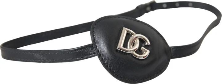 Black Calfskin Leather Metal DG Logo Eye Women's Patch