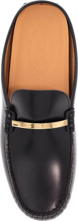 Black Calfskin Slip-on Loafers With Metallic Strap And Rubber Sole - Image 2