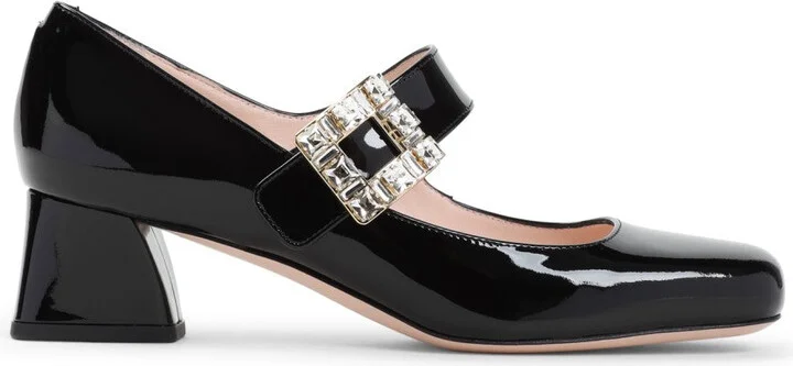 Black Calfskin Tres Strass Babies 45 Pumps