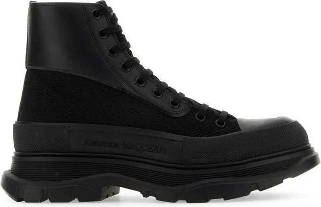 Black canvas and leather Boxer ankle boots