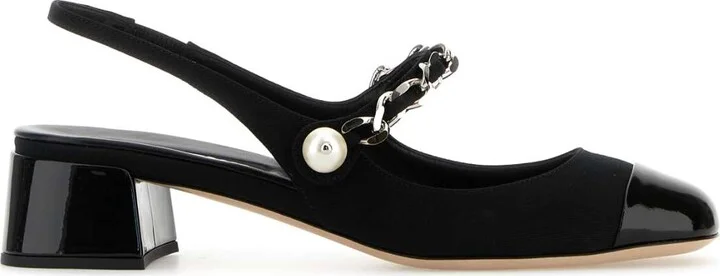 Black Canvas And Leather Pumps