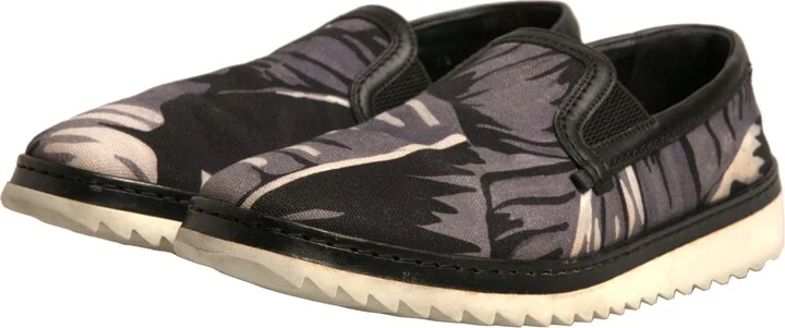 Black Canvas Tropical Print Slip On Men's Shoes (Pre-Owned) - Image 4