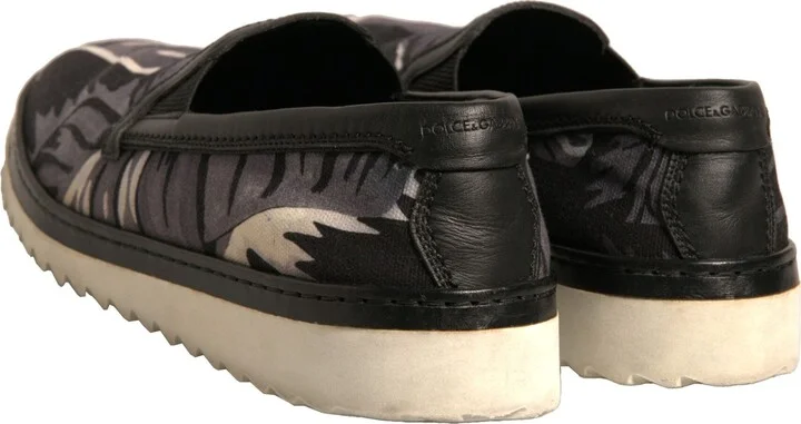 Black Canvas Tropical Print Slip On Men's Shoes (Pre-Owned) - Image 5