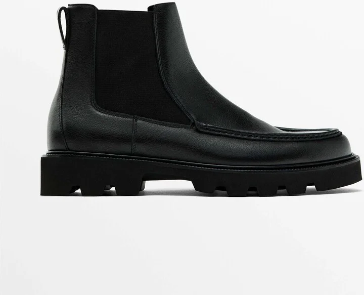 Black Chelsea Boots With Moc Toe Detail