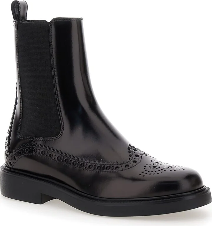 Black Chelsea Boots With Perforations In Leather Woman - Image 2