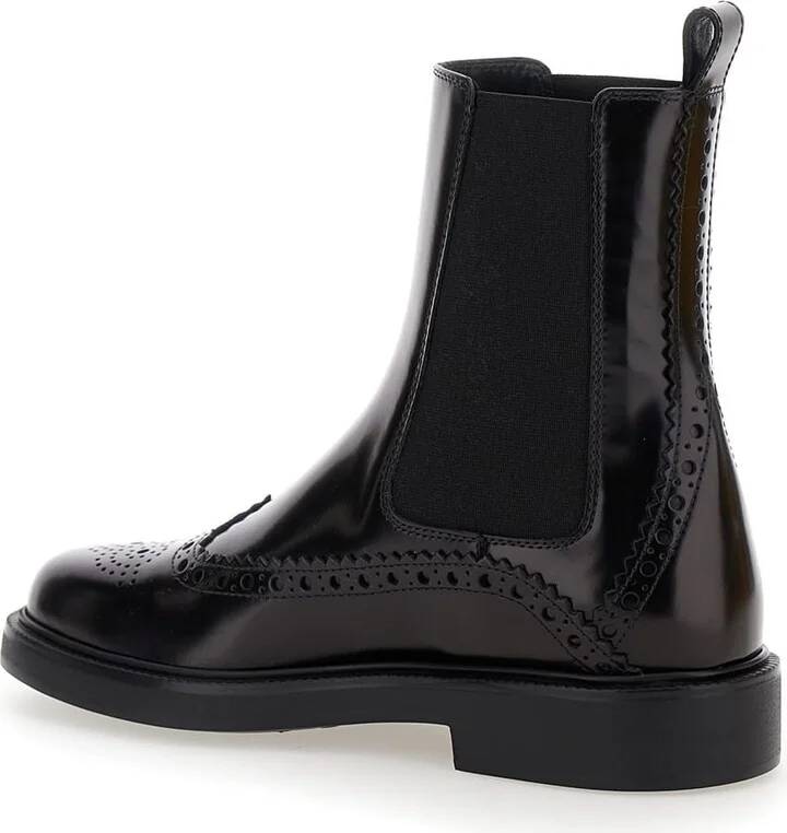 Black Chelsea Boots With Perforations In Leather Woman - Image 3