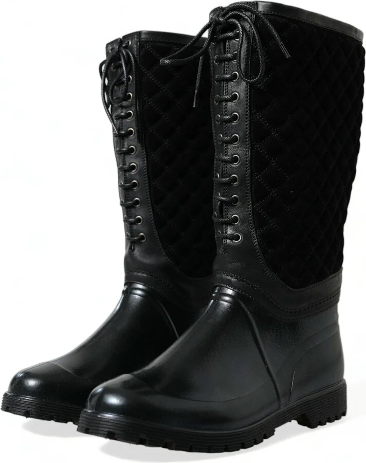 Black Chioggia Rubber Suede Rain Boots Men's Shoes - Image 3