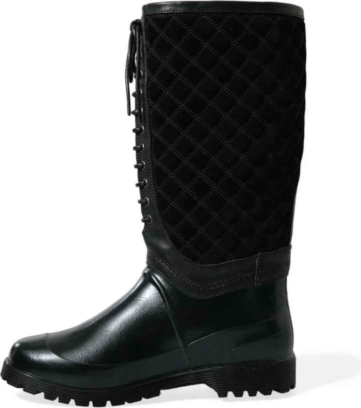 Black Chioggia Rubber Suede Rain Boots Men's Shoes - Image 5