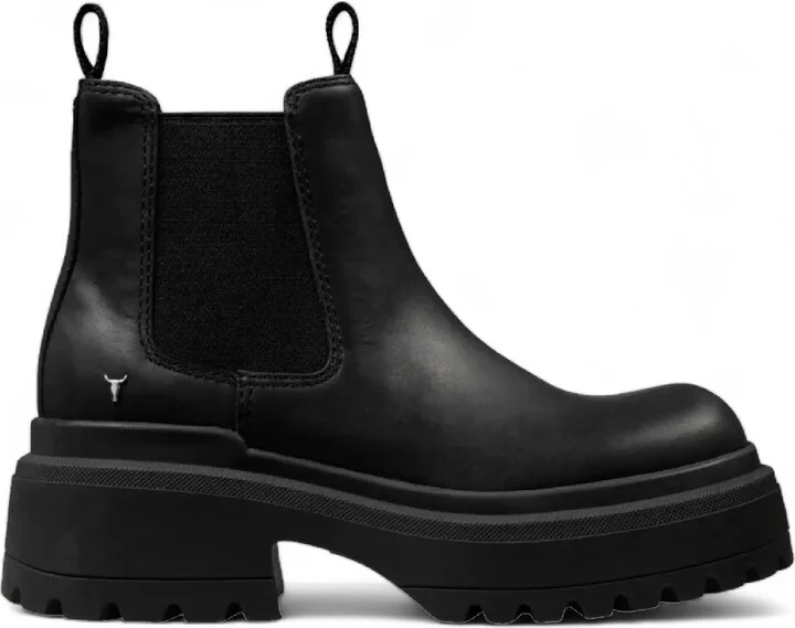 Black Chunky Leather Chelsea Boots - Dopamine