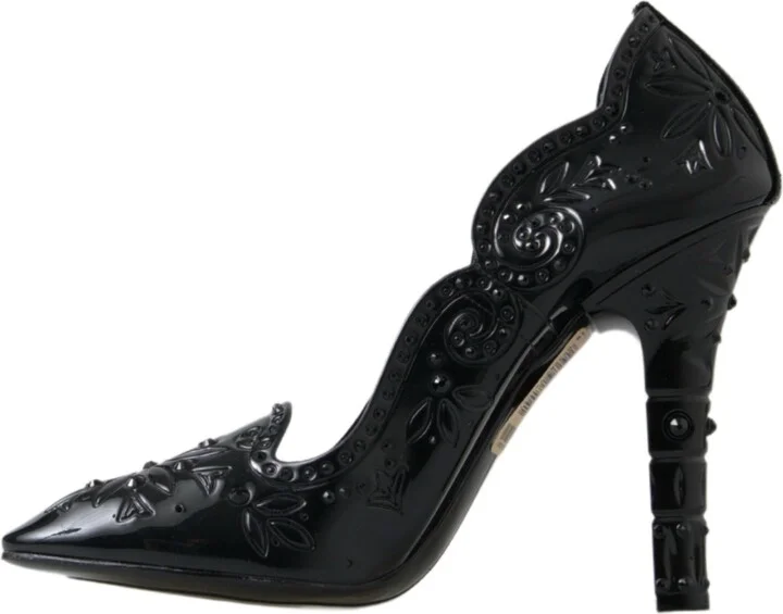 Black CINDERELLA Floral Crystal Heels Women's Shoes - Image 2