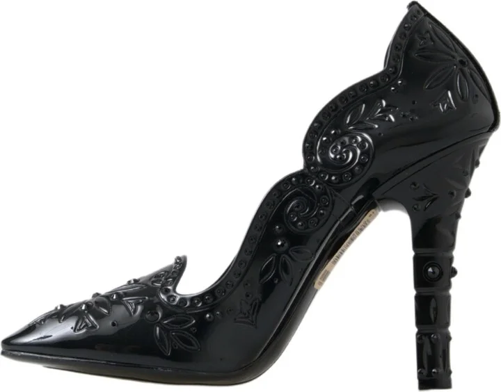 Black CINDERELLA Floral Crystal Heels Women's Shoes - Image 3