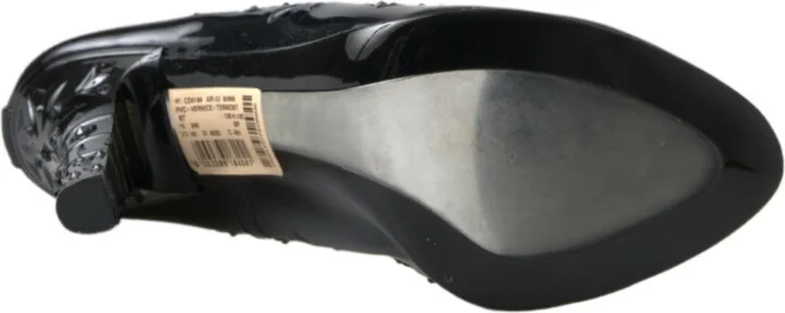 Black CINDERELLA Floral Crystal Heels Women's Shoes - Image 4