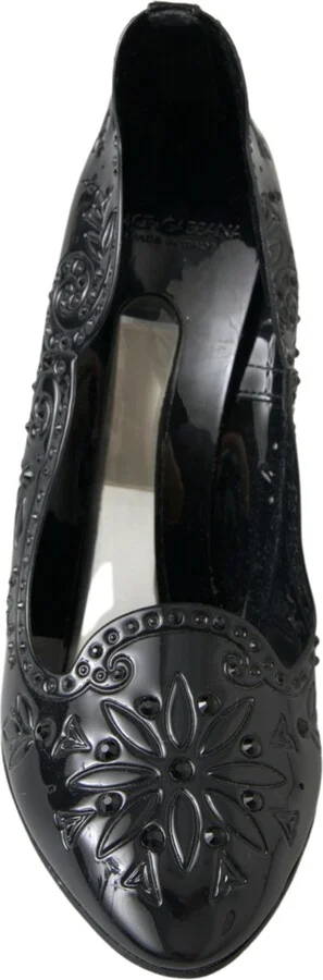 Black CINDERELLA Floral Crystal Heels Women's Shoes - Image 5